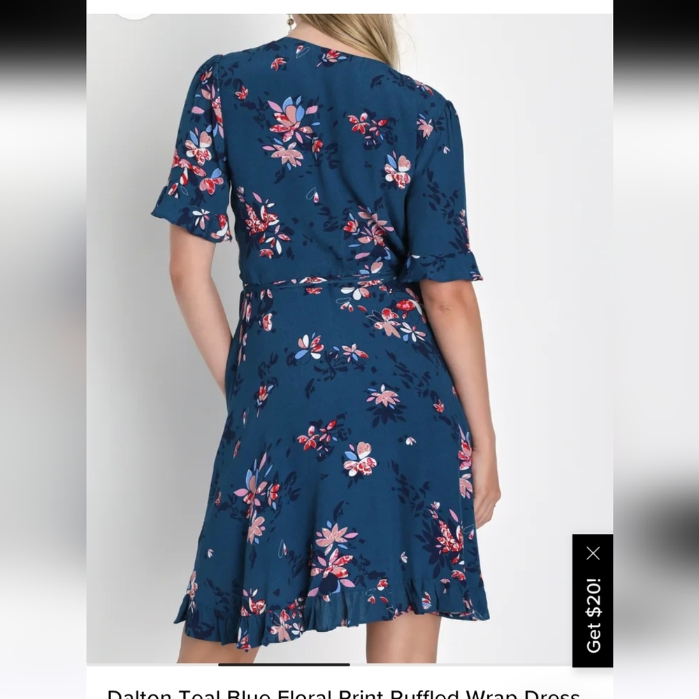 Lulus teal blue floral wrap dress - Picture 9 of 14
